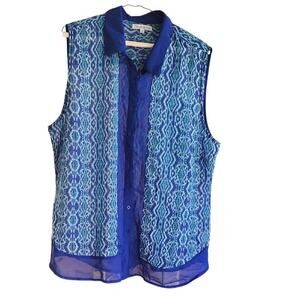 Claudia Richard Blue and White Sheer Blouse lightweight women's 2X